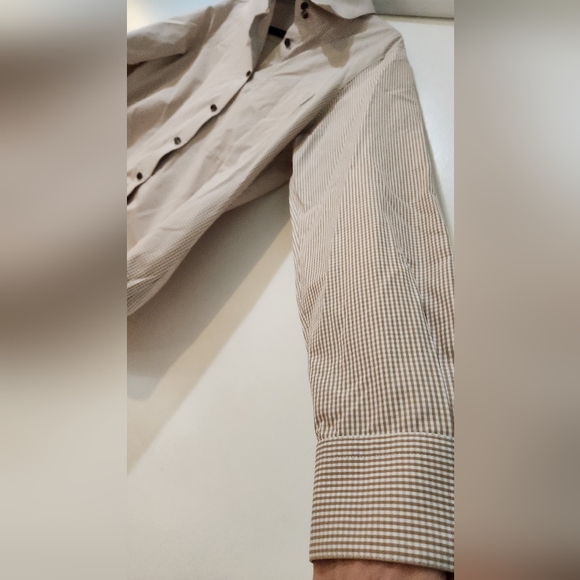Women's Lafayette 148 Brown/Tan Striped Button Down Shirt, size M - Picture 8 of 10
